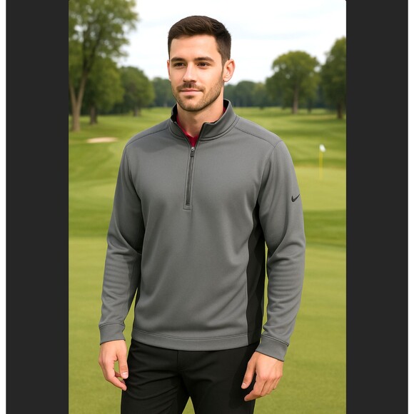 Nike Golf Pullover Cover Up Men’s Large Dri-FIT 1/2 Zip Gray Black Active 578673 - Picture 1 of 14